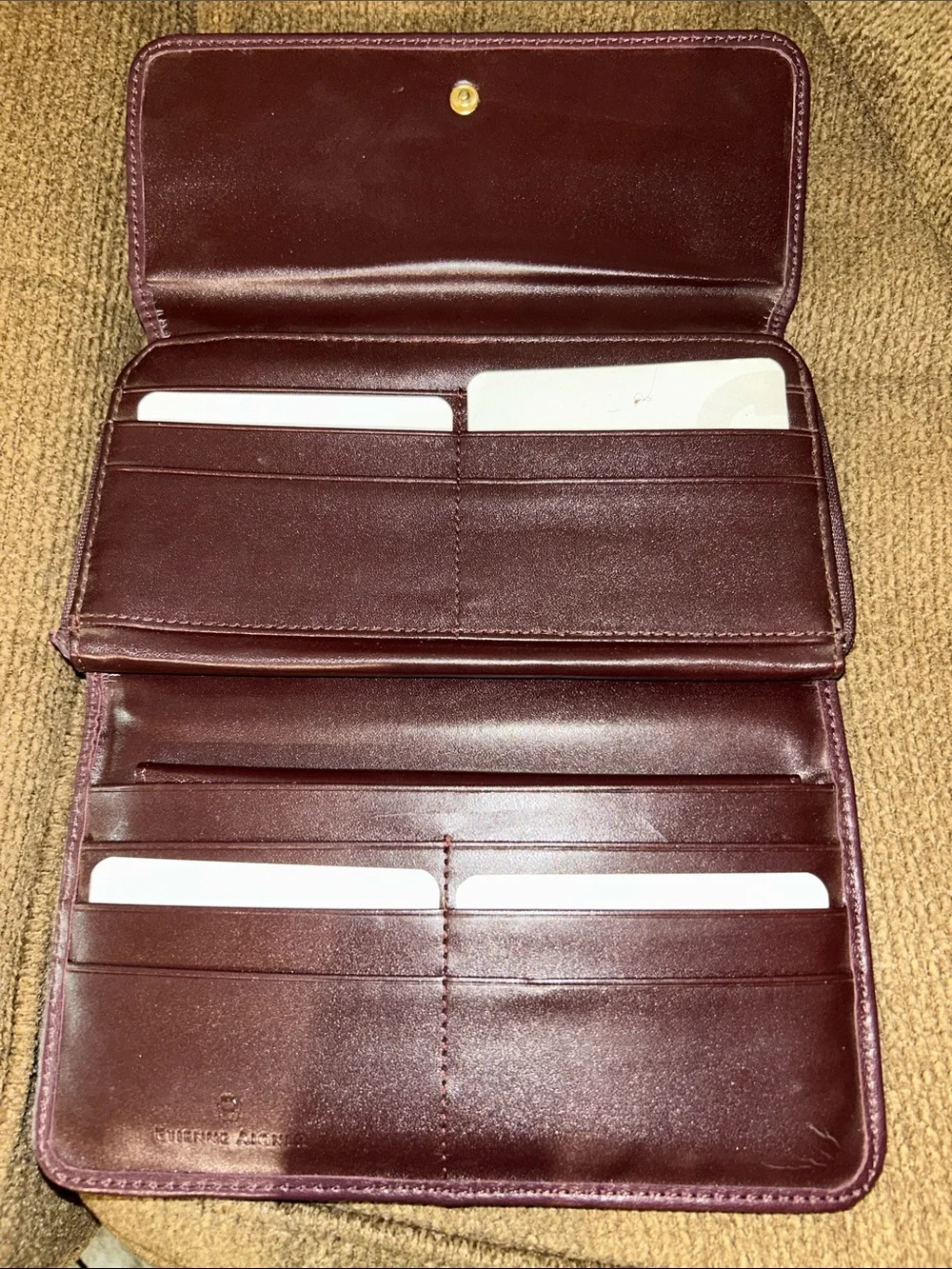 Etienne Aigner Plum Leather Clutch Wallet with Gold Tone Hardware